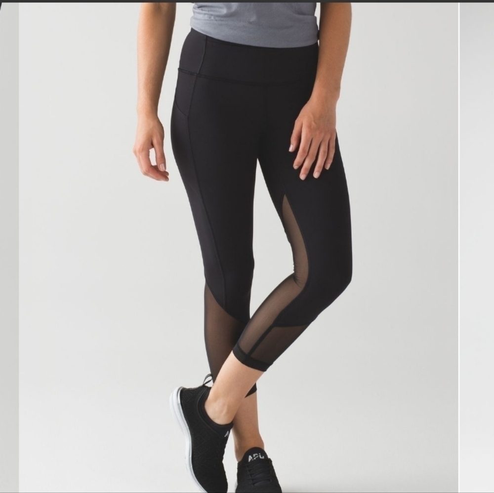 LULULEMON | Pace Rival Crop Marathon leggings black mesh sz 2